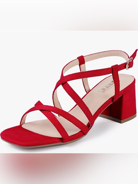 IDIFU Shoes - IDIFU Red Suede Square Toe Strappy Crisscross Block Heel Sandals US 7.5 NWT